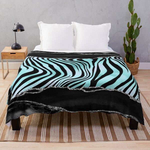 Item preview, Teal Black Turquoise Zebra Stripes Black Granite designed and sold by WOW TeesAndThings.