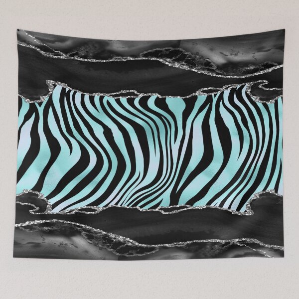 Item preview, Teal Black Turquoise Zebra Stripes Black Granite designed and sold by WOW TeesAndThings.