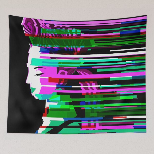 Item preview, glitched colorful cyberspace happy woman face designed and sold by matintheworld ( delcarmat ).