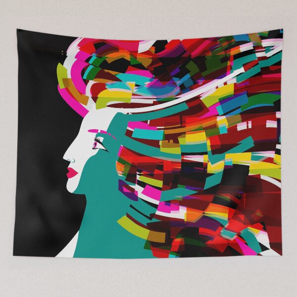 Item preview, glitched colorful cyberspace happy woman face designed and sold by matintheworld ( delcarmat ).