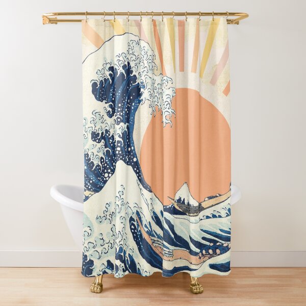 Japanese Great Waves Shower Curtain Red Koi Fish Japan Waves Under