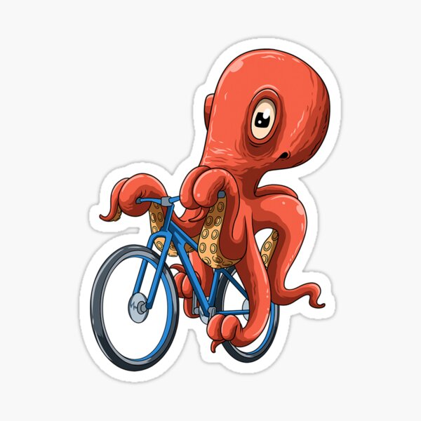 "Octopus On Bicycle Octopus Riding Bicycle" Sticker by ANABARRIOS