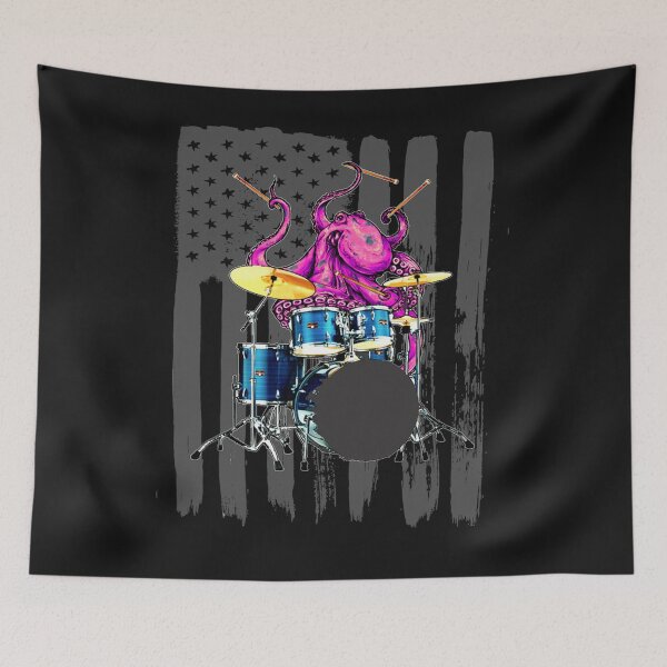 Item preview, Octopus Playing Drums Drummer Ocean Creature US Flag Band designed and sold by ANABARRIOS.