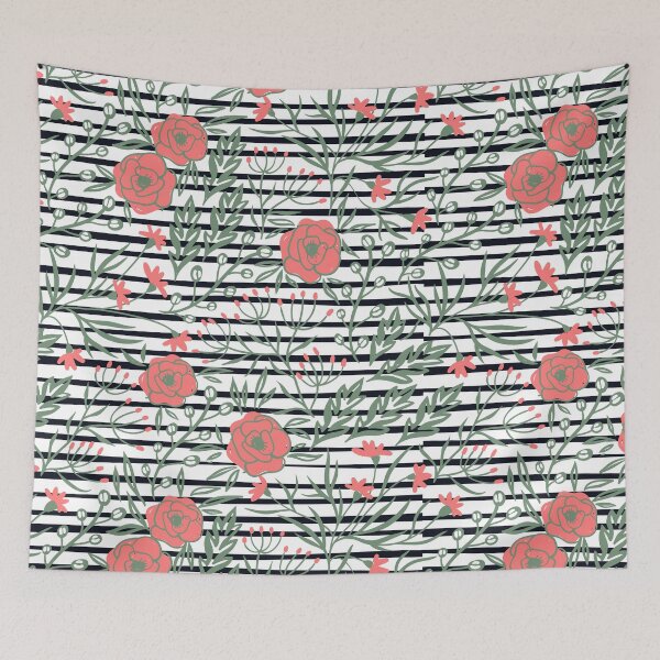 Item preview, black stripe red floral designed and sold by azurebleu.