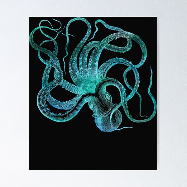 Item preview, Octopus Squid Blue Vintage Illustration Distressed Steampunk designed and sold by ANABARRIOS.