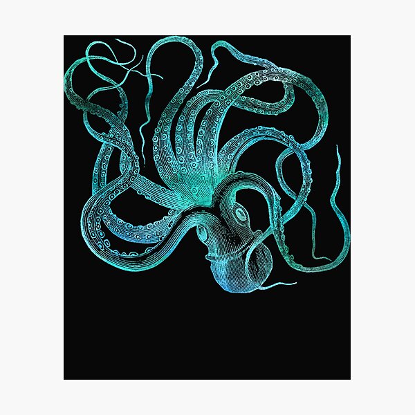 Item preview, Octopus Squid Blue Vintage Illustration Distressed Steampunk designed and sold by ANABARRIOS.