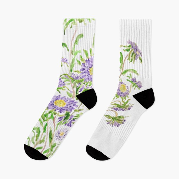 Item preview, hand painted purple aster flowers watercolor  designed and sold by ColorandColor.