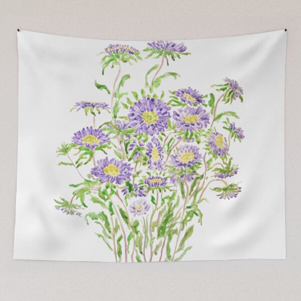 Item preview, hand painted purple aster flowers watercolor  designed and sold by ColorandColor.