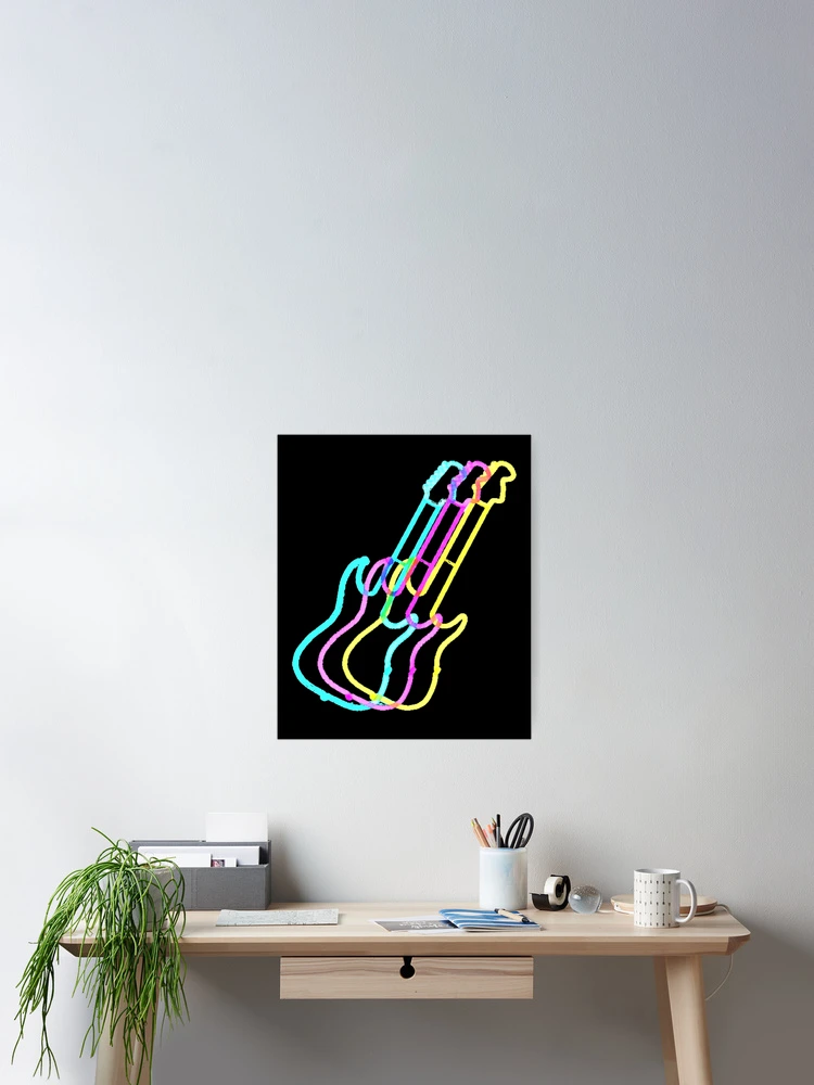 Thumbnail 2 of 3, Poster, Triple Neon Guitar designed and sold by DesignsofNote.