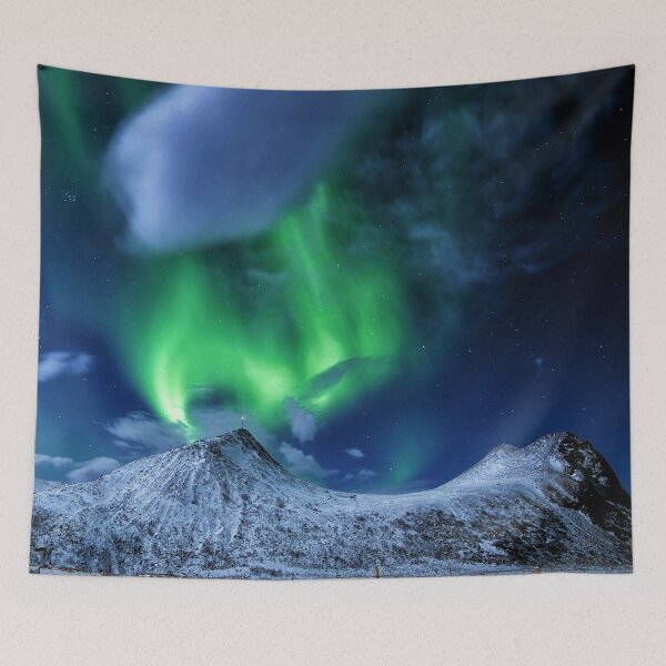 Item preview, northern lights trail above snowed mountain designed and sold by ImRotem.