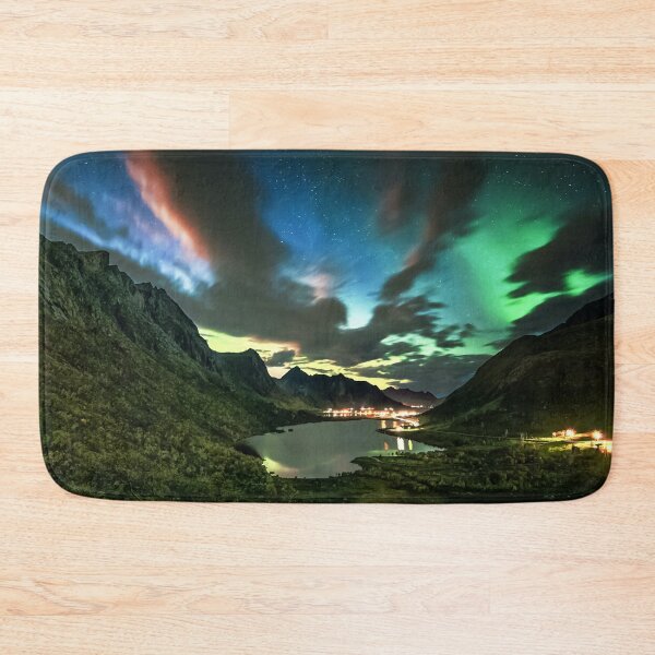 Item preview, amazing view with northern lights trails between mountain above a lake designed and sold by ImRotem.