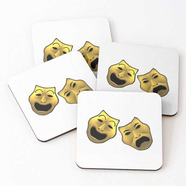 Item preview, Comedy and Tragedy Masks in Gold and Black (White Background) designed and sold by ArtByLM.