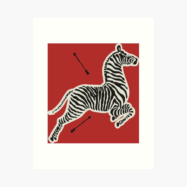 Red flying Abstract Jumping zebras print Retro wall decal Animals wallpaper