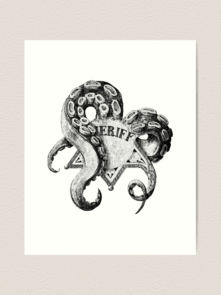 Thumbnail 1 of 3, Art Print, Sheriff Cthulhu designed and sold by earthtorobinson.