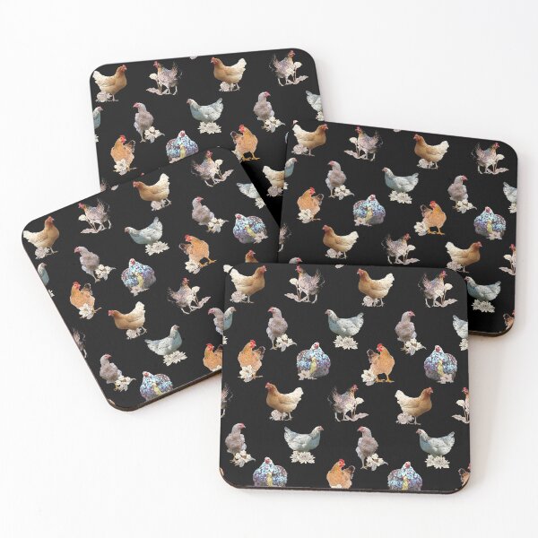 Item preview, The Henchanting Hens. For the chicken lovers out there, here we have lots of pretty hens, with lovely faces and feathers. Soft colors standing out against a black background.. designed and sold by Orianah.