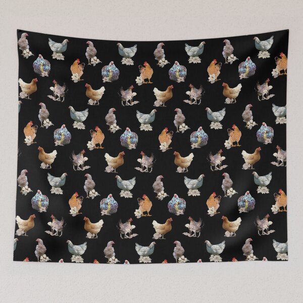 Item preview, The Henchanting Hens. For the chicken lovers out there, here we have lots of pretty hens, with lovely faces and feathers. Soft colors standing out against a black background.. designed and sold by Orianah.
