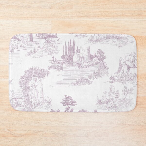 Toile De Jouy Lilac Blush Purple White Vintage French Art Bath Mat