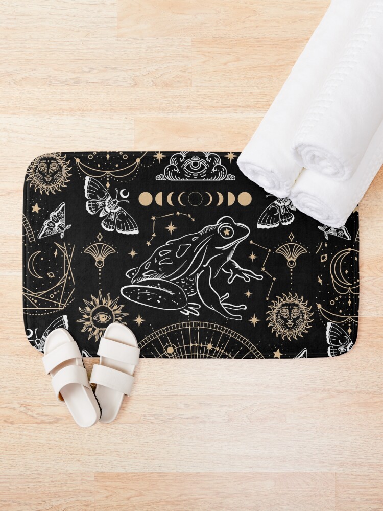 Bath Mat, Dark Academia Gothic Frog Tarot: Occult Moon Phases with Fairycore Aesthetic, Witchy Magical Goth Fantasy designed and sold by MinistryOfFrogs