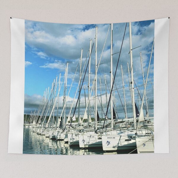 Item preview, white boats in the harbor  designed and sold by Bizarro23.