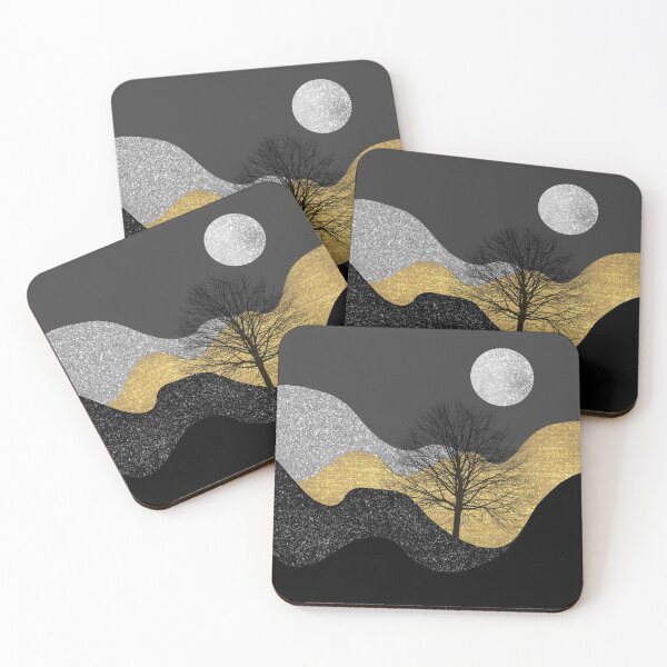 Item preview, Silver Gold Grey & Black Glitter Abstract Landscape  designed and sold by Lucky-Town-Art.
