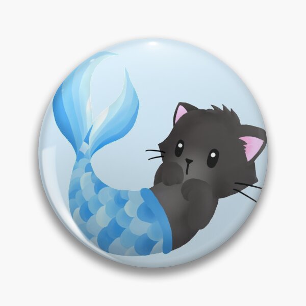 Item preview, Kawaii Purrmaid, Black Cat with Blue Tail designed and sold by ikigaicreations.