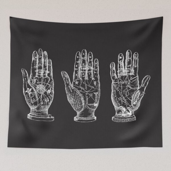 Item preview, Palmistry. Palm Reading outline drawing dark background designed and sold by LeAllureVintage.