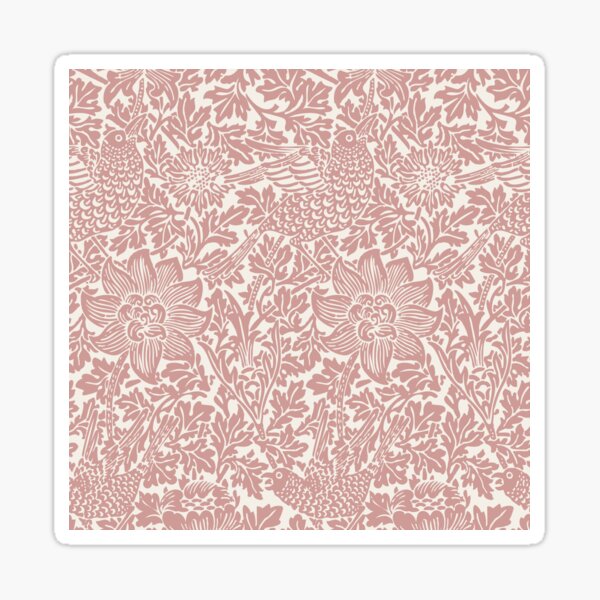 William Morris Vintage Bird Pink White Botanical Print Design Sticker