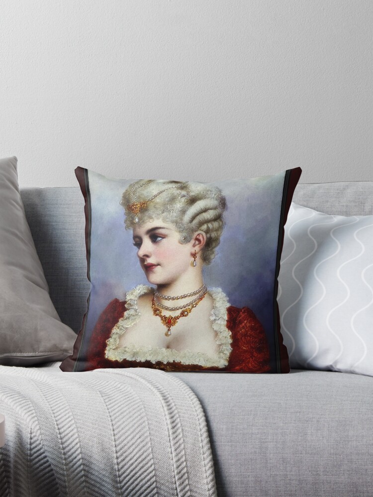 Portrait Of A Young Beauty c1895 by Austrian Painter Moritz Stifter (1857 - 1905) Decorative Art Throw Pillow