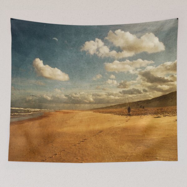 Item preview, Beach Serenity - Wanderer on a Beach at Sunrise designed and sold by Dyrk Wyst Redbubble Shop.