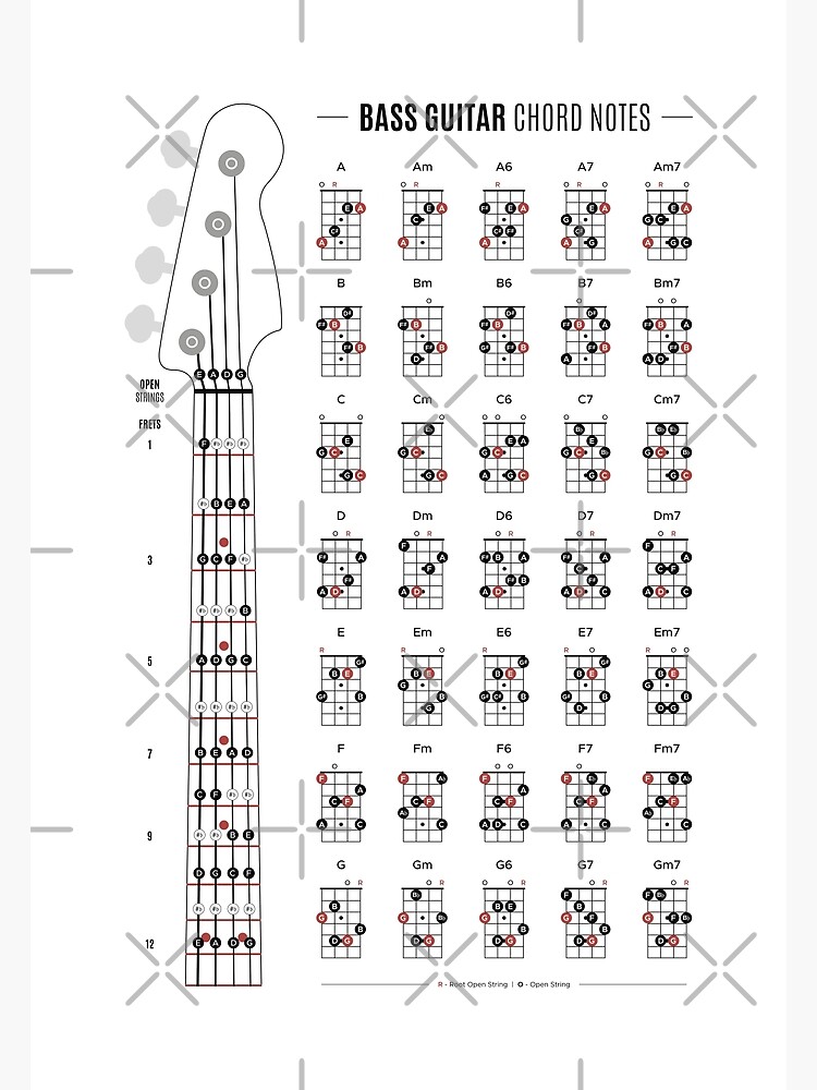 Bass Guitar Chord & Fretboard Notes Poster for Sale by pennyandhorse