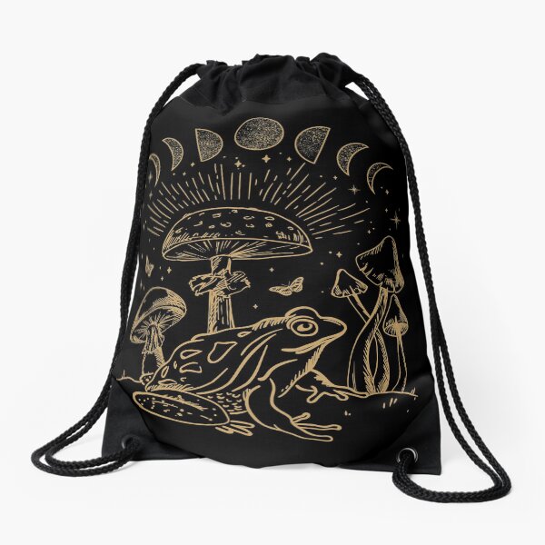 Frog Under Mushroom Dark Academia Cottagecore Aesthetic Goth Drawstring Bag
