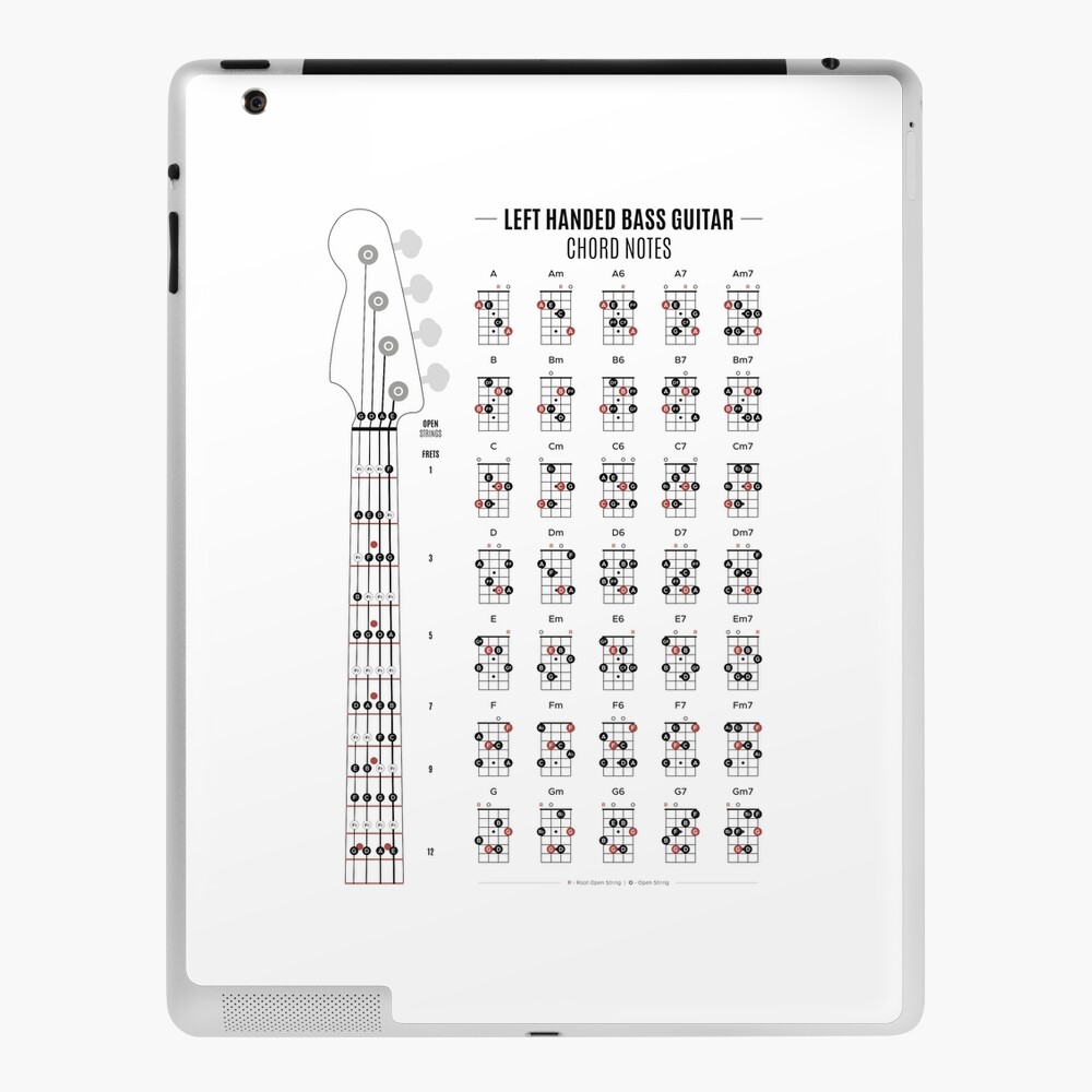 Left Handed Bass Guitar Chord & Fretboard Notes Photographic