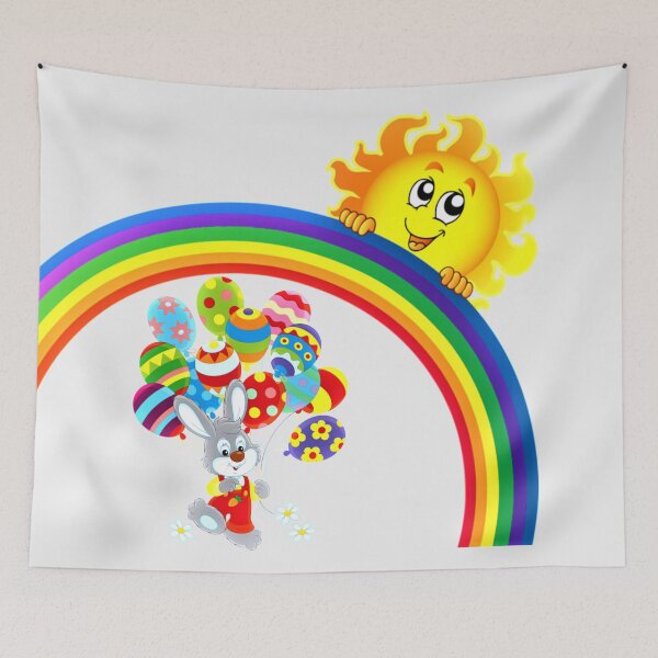 Item preview, Funny Easter Bunny With Balloons Easter Eggs And Rainbow  designed and sold by TrendySpace.