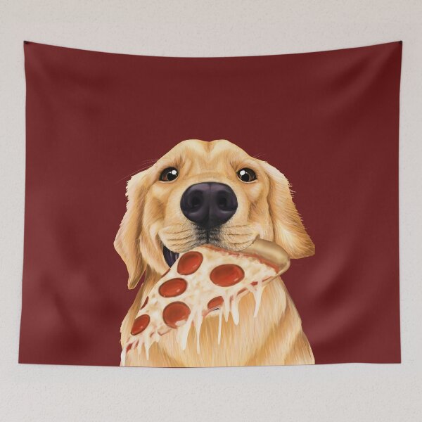 Item preview, Golden Retriever eating pizza - dog with a slice of pizza designed and sold by Mehu.