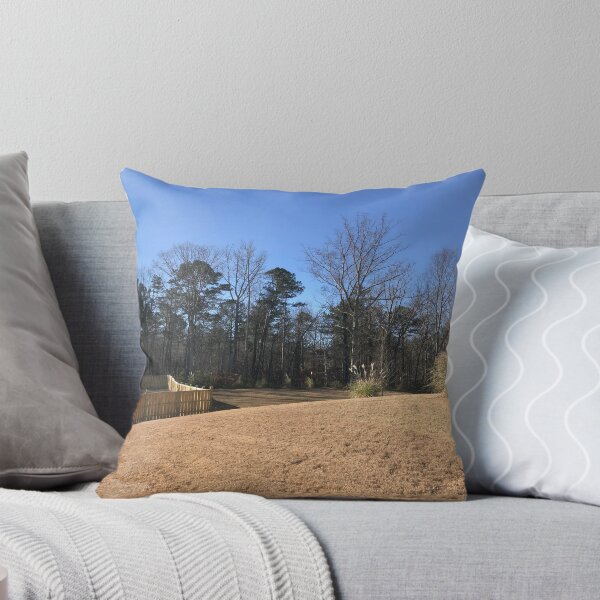 Item preview, Backyard Beautiful Clear Blue Sky Tall Woodland Trees Sunburnt Earthy Brown Grass Landscape Shrub Plants designed and sold by NadeenInspires.