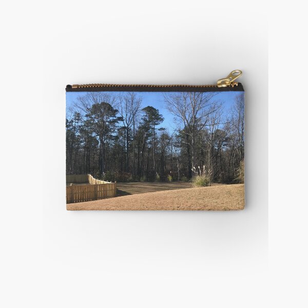 Item preview, Backyard Beautiful Clear Blue Sky Tall Woodland Trees Sunburnt Earthy Brown Grass Landscape Shrub Plants designed and sold by NadeenInspires.