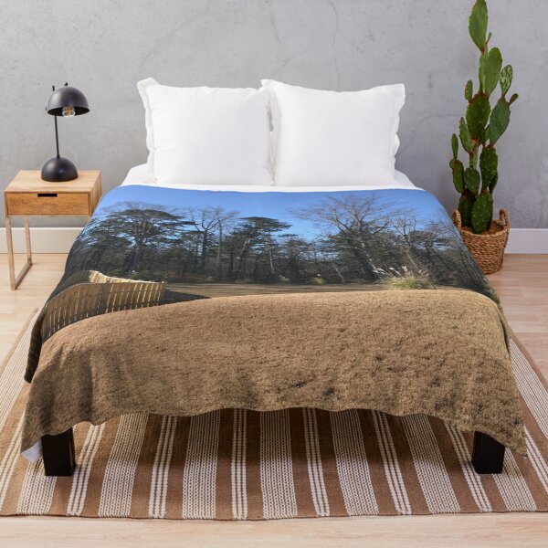 Item preview, Backyard Beautiful Clear Blue Sky Tall Woodland Trees Sunburnt Earthy Brown Grass Landscape Shrub Plants designed and sold by NadeenInspires.