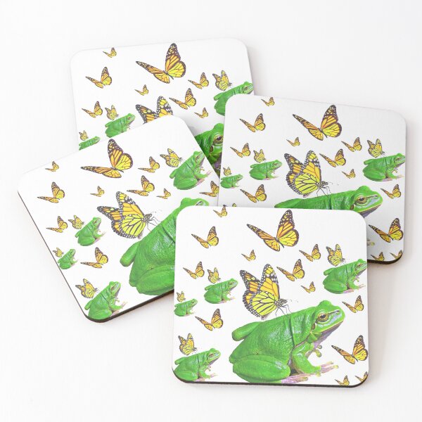 Item preview, YELLOW MONARCH BUTTERFLIES  GREEN FROGS ABSTRACT PATTERN  designed and sold by sharlesart.