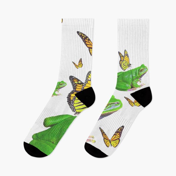 Item preview, YELLOW MONARCH BUTTERFLIES  GREEN FROGS ABSTRACT PATTERN  designed and sold by sharlesart.