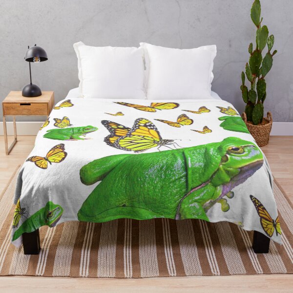Item preview, YELLOW MONARCH BUTTERFLIES  GREEN FROGS ABSTRACT PATTERN  designed and sold by sharlesart.