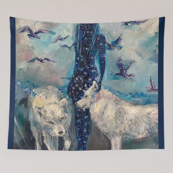 Item preview, A star couple. White wolves and the girl cosmos. designed and sold by Elena Reutova.