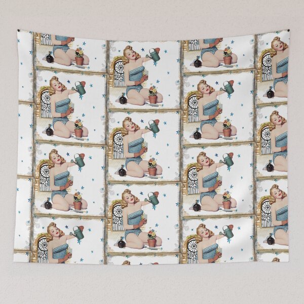 Item preview, Retro Gardening Summer Art Deco Lady Flowers drink Vintage Woman Art  designed and sold by CrazyCatx.