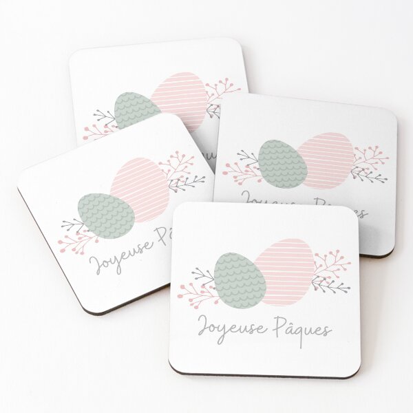 Item preview, Joyeuses Pâques - Happy Easter in French pink and grey cute eggs designed and sold by frenchstylehome.