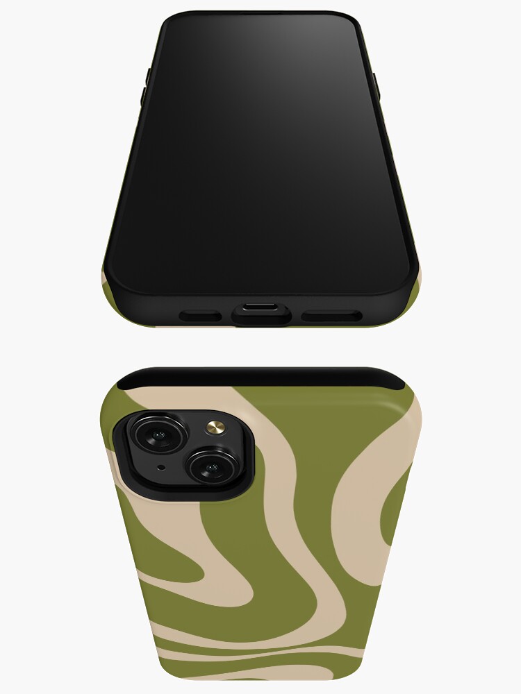 Modern Liquid Swirl Abstract Pattern in Mid Mod Olive Green and Beige iPhone Case