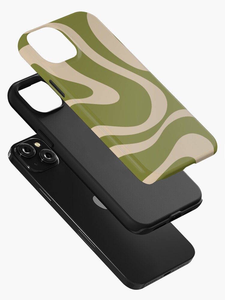 Modern Liquid Swirl Abstract Pattern in Mid Mod Olive Green and Beige iPhone Case