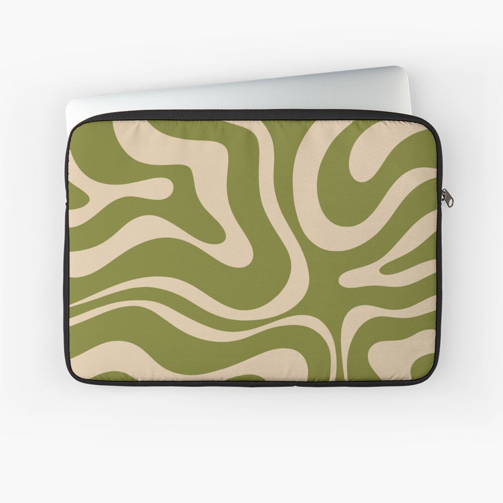 Modern Liquid Swirl Abstract Pattern in Mid Mod Olive Green and Beige iPhone Case