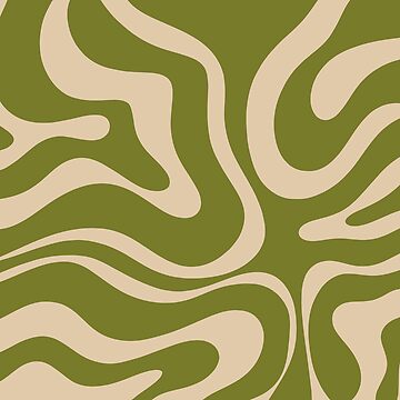 Retro Liquid Swirl Abstract Pattern in Mid Mod Olive Green and Beige  Wrapping Paper by Kierkegaard Design Studio