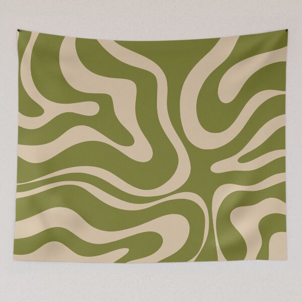 Item preview, Modern Liquid Swirl Abstract Pattern in Mid Mod Olive Green and Beige designed and sold by kierkegaard.