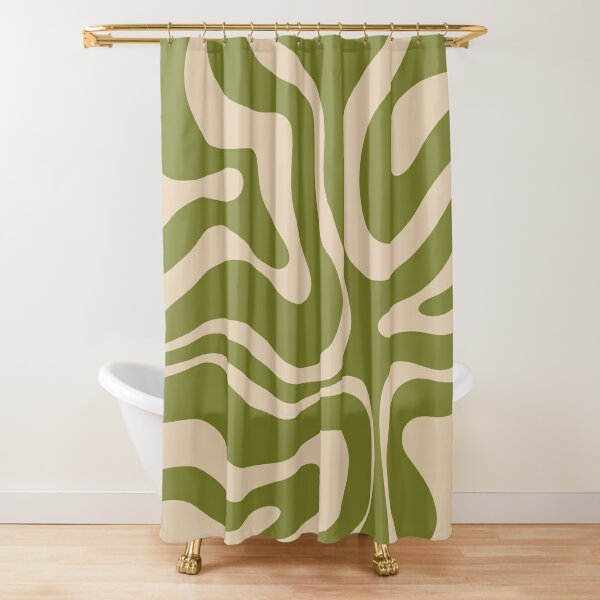 Aesthetic 70S Abstract Wavy Swirl Shower Curtain, Cute Sage Green