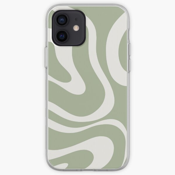 Liquid Swirl Abstract Pattern in Sage Green and Nearly White iPhone Soft Case